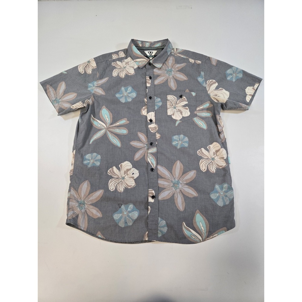 Vissla Men's Short Sleeve Floral Print Button Up Shirt Size M Some Stains